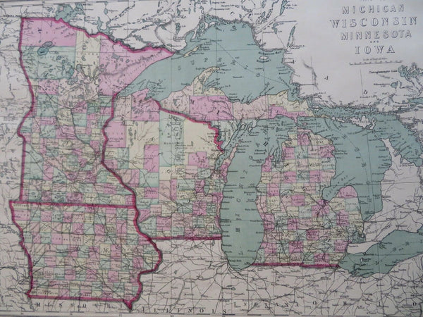 Minnesota Iowa Michigan Wisconsin Midwest U.S. Great Lakes 1873 William map