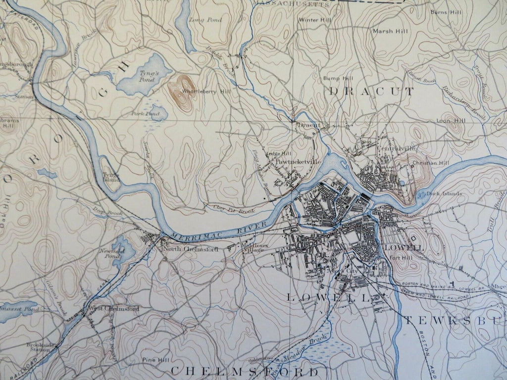 Lowell Massachusetts Acton Bedford Dunstable Dracut Littleton 1898 topo chart