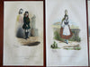 J. Vogel c. 1830's European costumes of Young People hand color print lot x 8