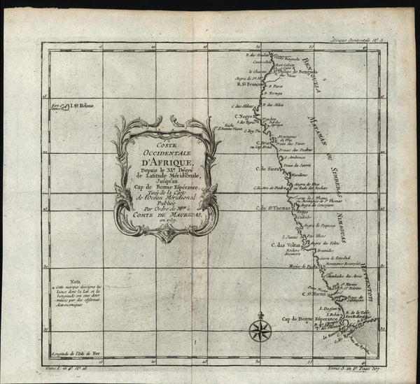 West Coast Africa Hottentot Angola  c.1749 antique engraved map