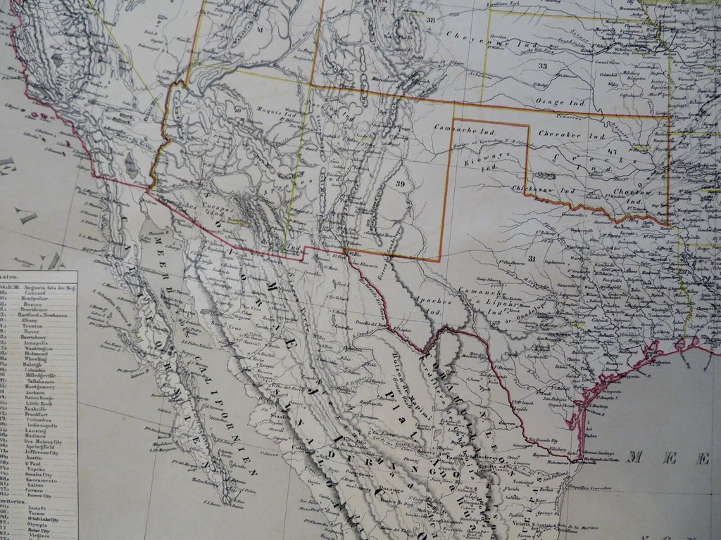 Southwestern United States Texas Arizona New Mexico 1885 Flemming detailed map