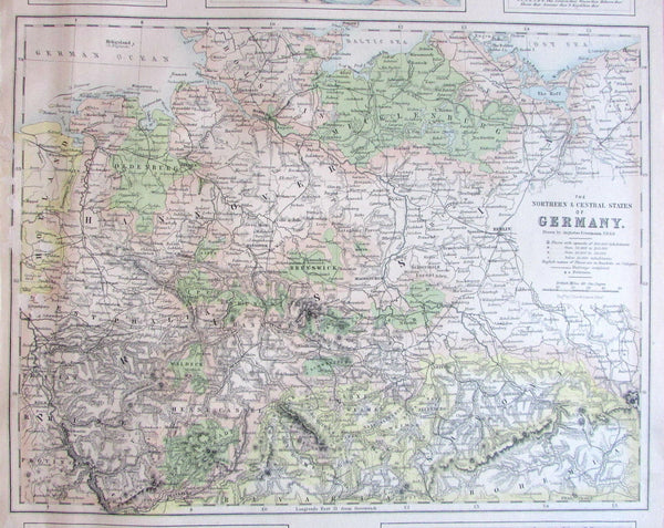Northern Central Germany Dresden Leipsic 1860 Fullarton Bartholomew detailed map