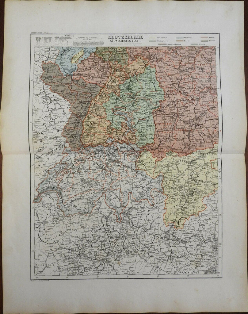 Southwestern Germany Baden Wurttemberg Bavaria 1873 Ravenstein detailed map