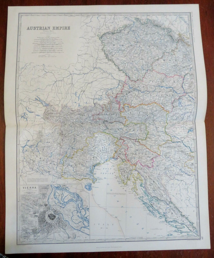 Austria-Hungary Hapsburg Empire Bohemia Vienna 1865 Johnston two sheet large map