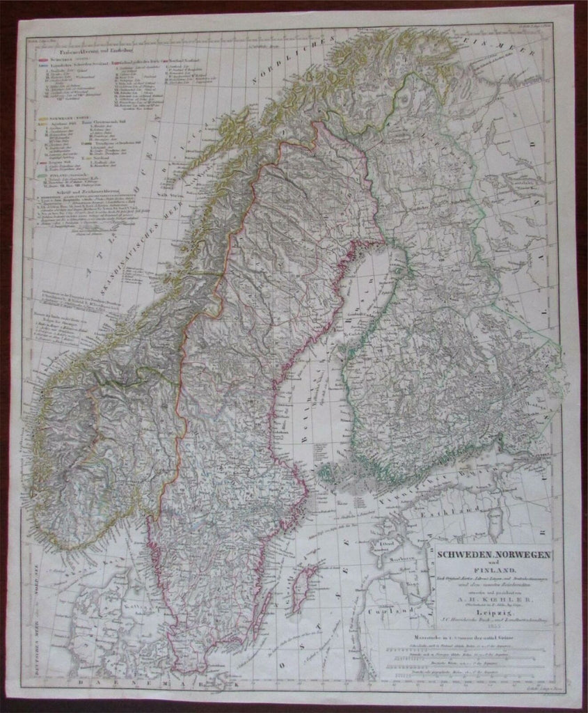 Sweden Norway Finland Scandinavia 1855 Koehler Hinrich uncommon folio map