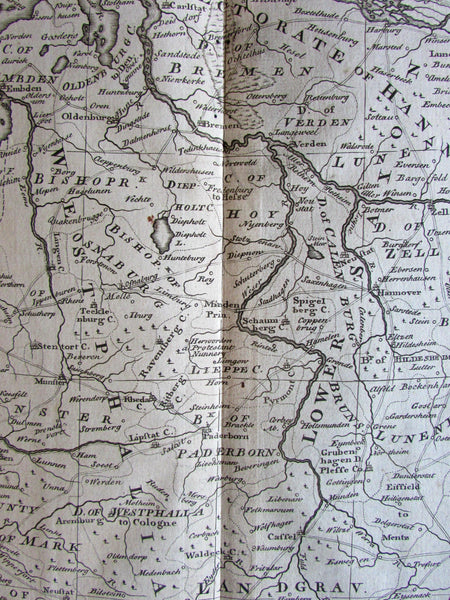 Northwest Germany Holstein Berlin Cleves Westphalia Netherlands c.1750 old map