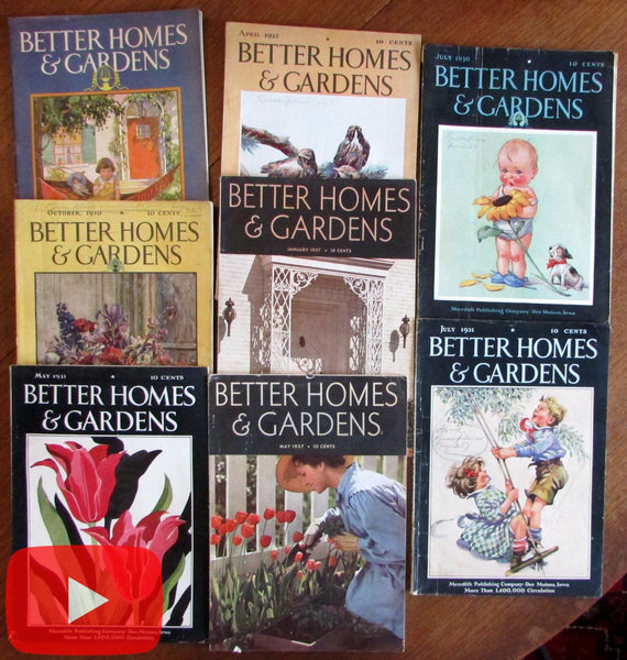 Better Homes & Gardens 1928-1937 Lot x 8 magazines many color ads fun!