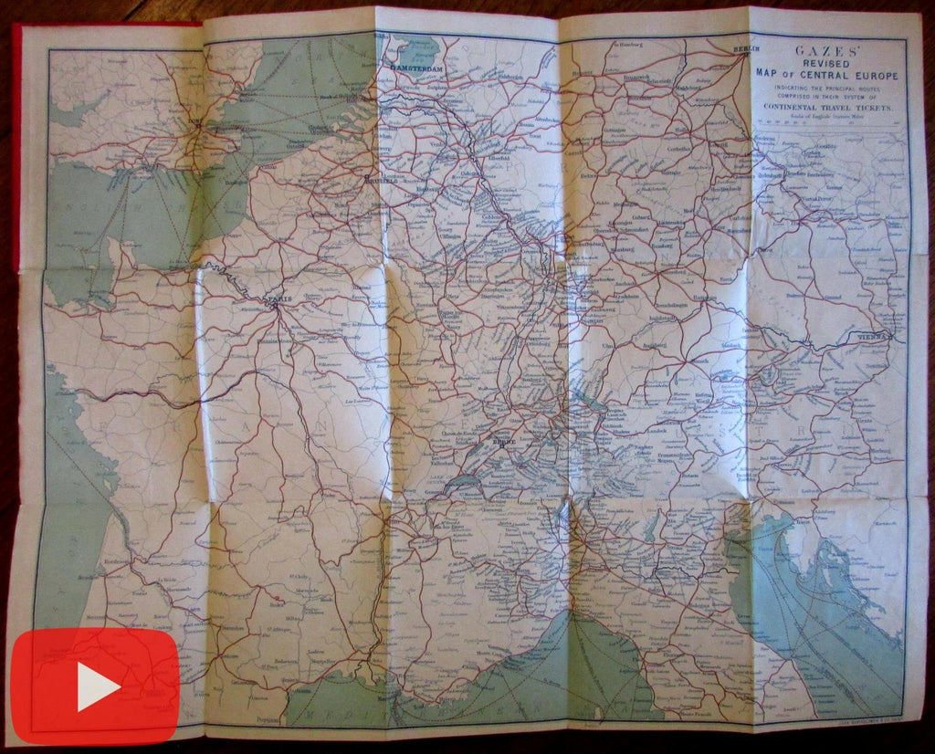 Europe pocket map c.1870-85 Gaze travel tickets linen backed Bartholomew