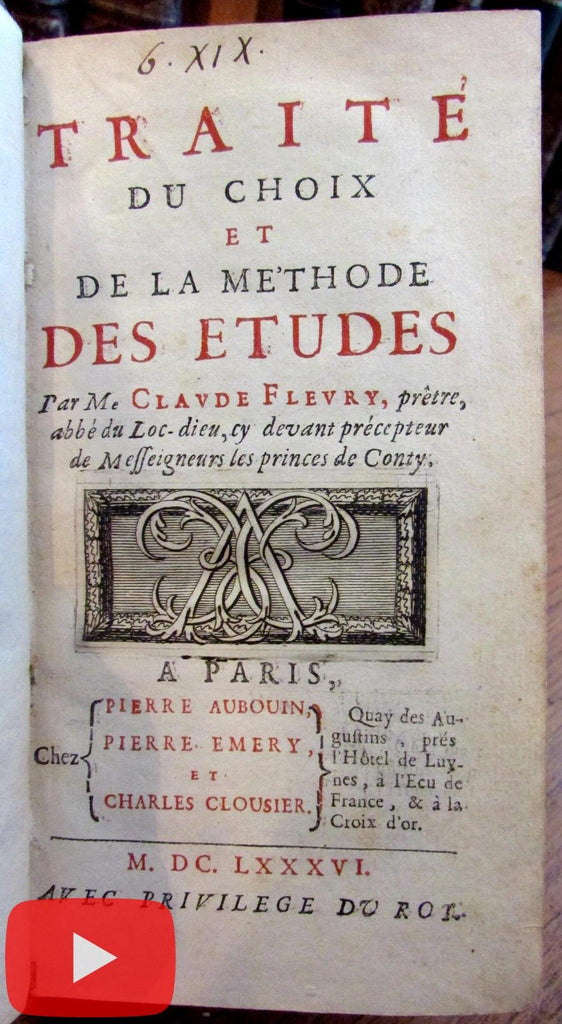 Study Methods 1686 Paris French leather book Claude Flevery ornate gilt spine