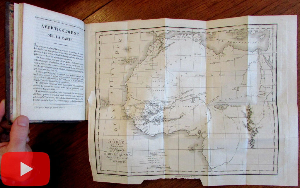 Africa Voyage Interior 1810-14 R. Adams First French ed. rare book lg. map
