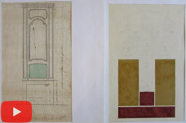 Architectural drawings c.1731 & 1823 F.J. Duban Prix de Rome medalist original