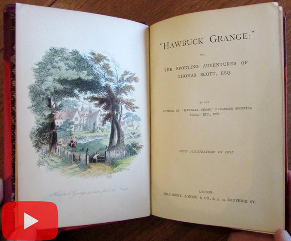 Phiz color plate book c.1850 Surtees leather binding Hawbuck Grange