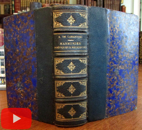 French leather book Lamartine poems 1838 beautiful decorative gilt spine