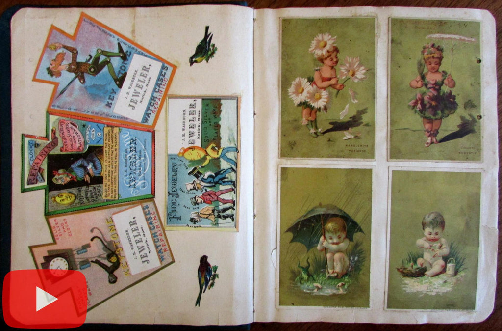 Trade Card Album Scrapbook c.1884-5 with 200+ cards thread sewing medicines etc