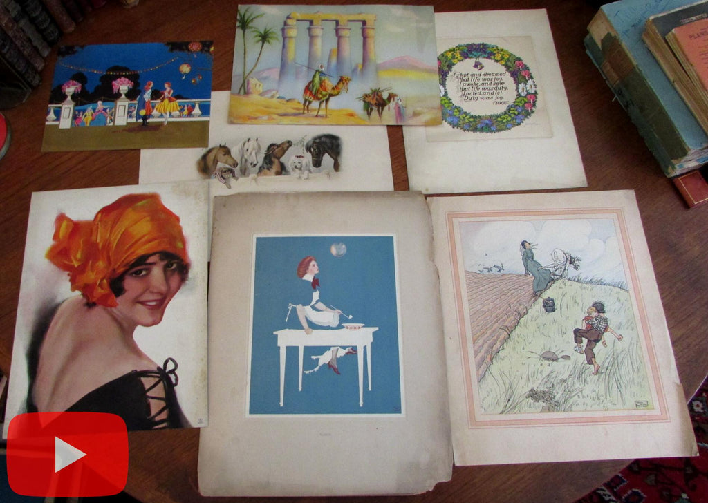 Color Prints Art Deco era lot x 7 camels costume party women children dogs