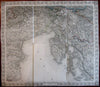 Italy Venice Italia Venezia Trieste Adriatic coast 1858 linen-backed Scheda large map