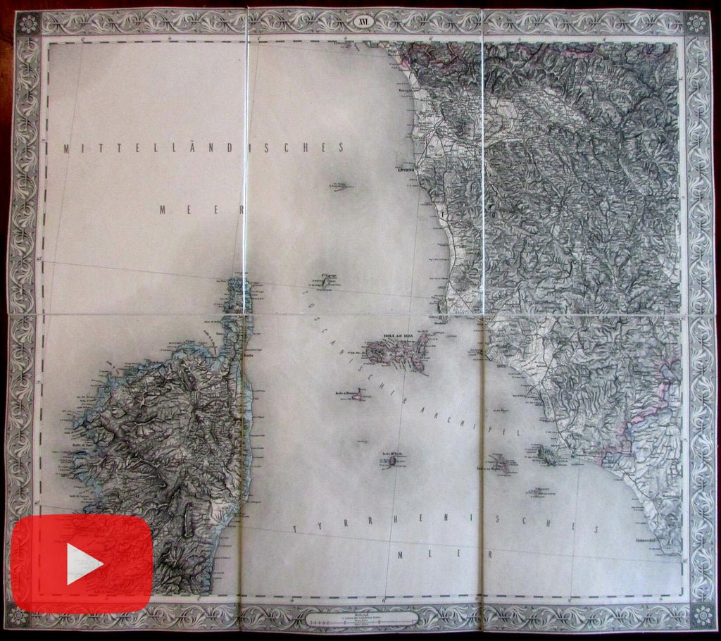 Corsica Tuscany Italy Toscana Italia 1858 Scheda linen-backed Austrian Empire map
