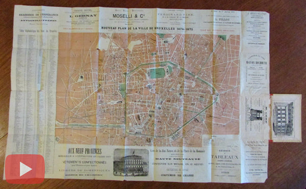 Brussels Bruxelles 1875 old folding pocket map tourist advertising souvenir