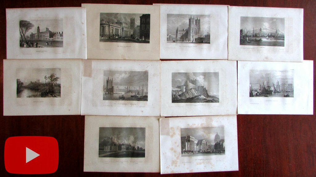 London England c.1840-50 Lot x 10 engraved views monuments tourist sites Greenwich