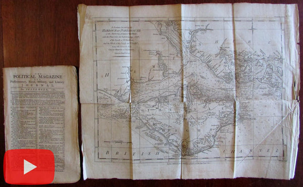 Isle of Wight rare map 1782 Political mag. Portsmouth England harbor coastal Diving Bell