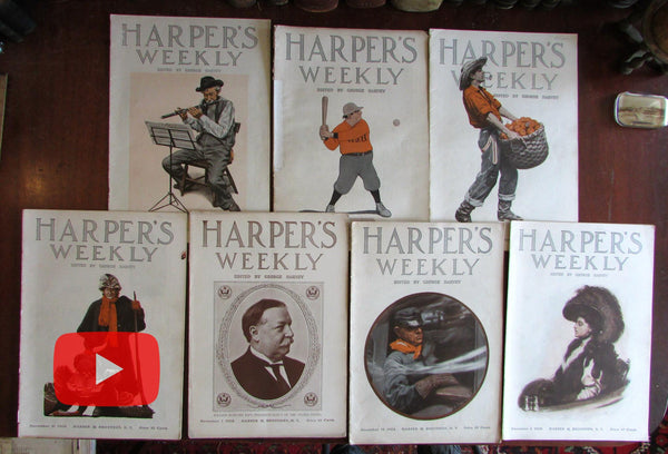 Harper's Weekly magazine 1908 nice lot 7 complete issues color covers politics news