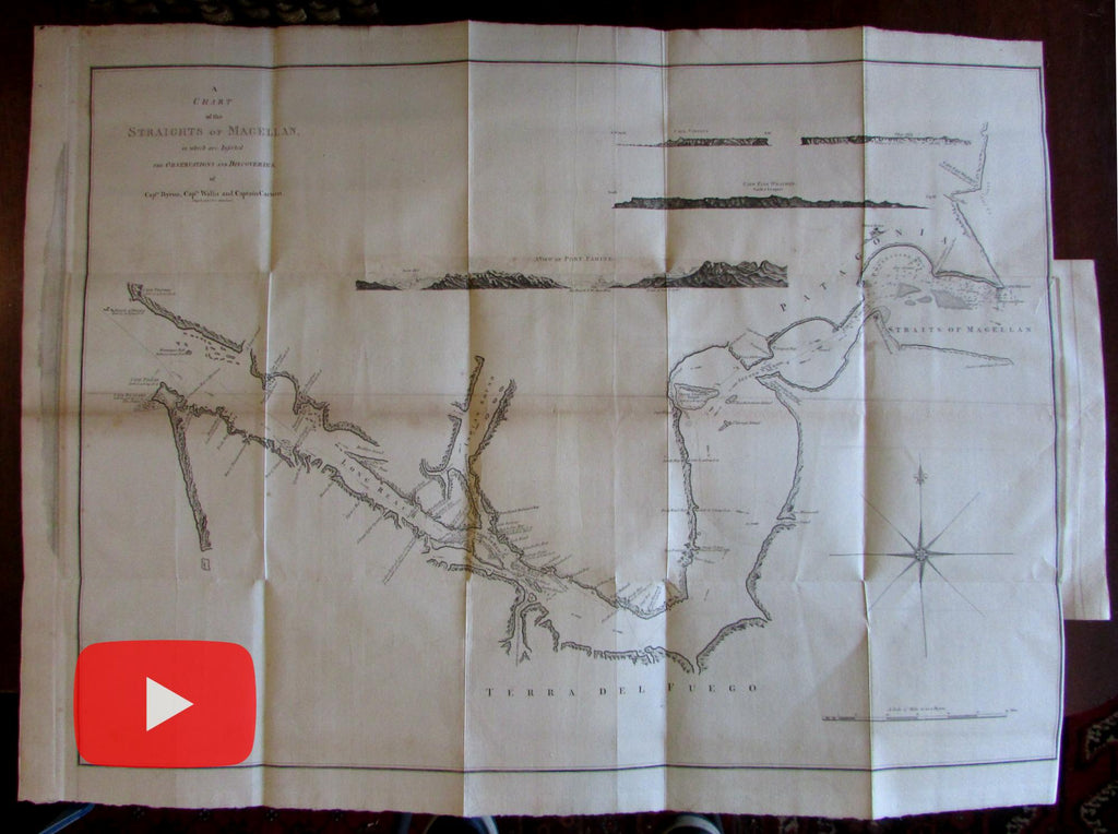 Straits of Magellan Patagonia South America 1773 Hawkesworth large detailed map