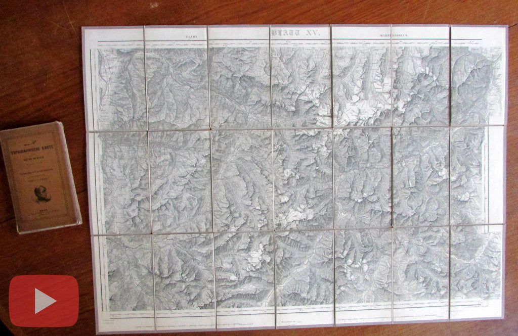 Switzerland 1850's Korber Dufour topographical old maps linen backed huge