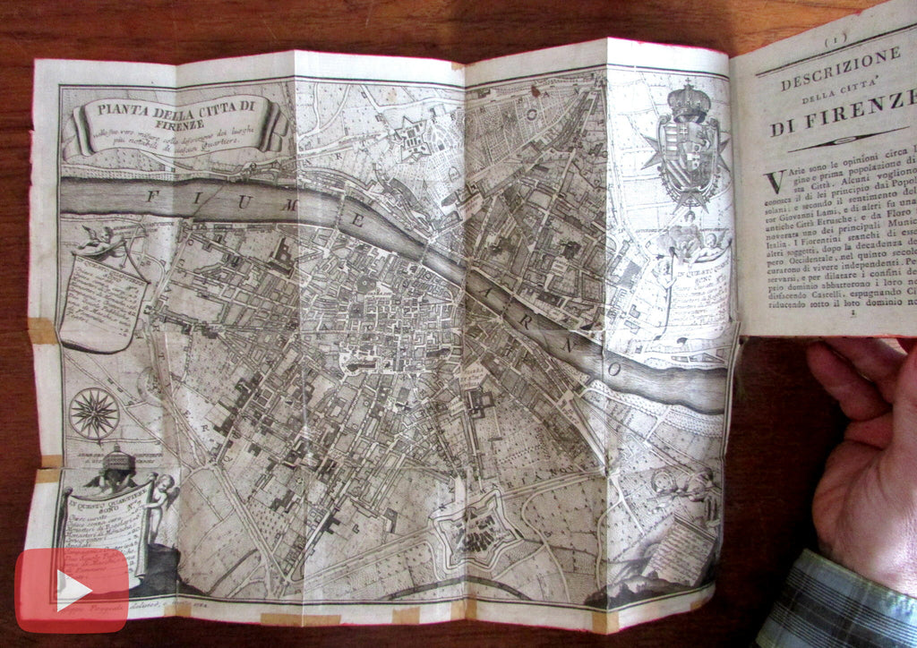 Florence Italy Firenze Italia 1804 rare city guide folding 1784 city plan map