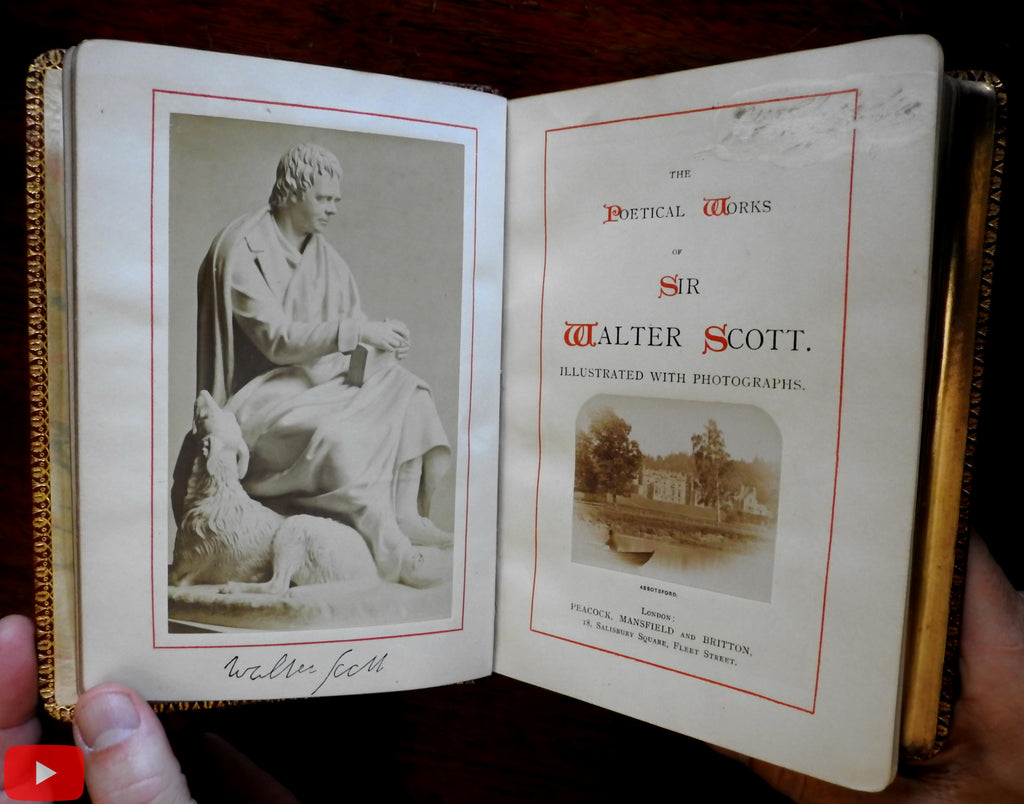 Sir Walter Scott Poetry Works leather book c.1870 w/ 8 albumen photographs