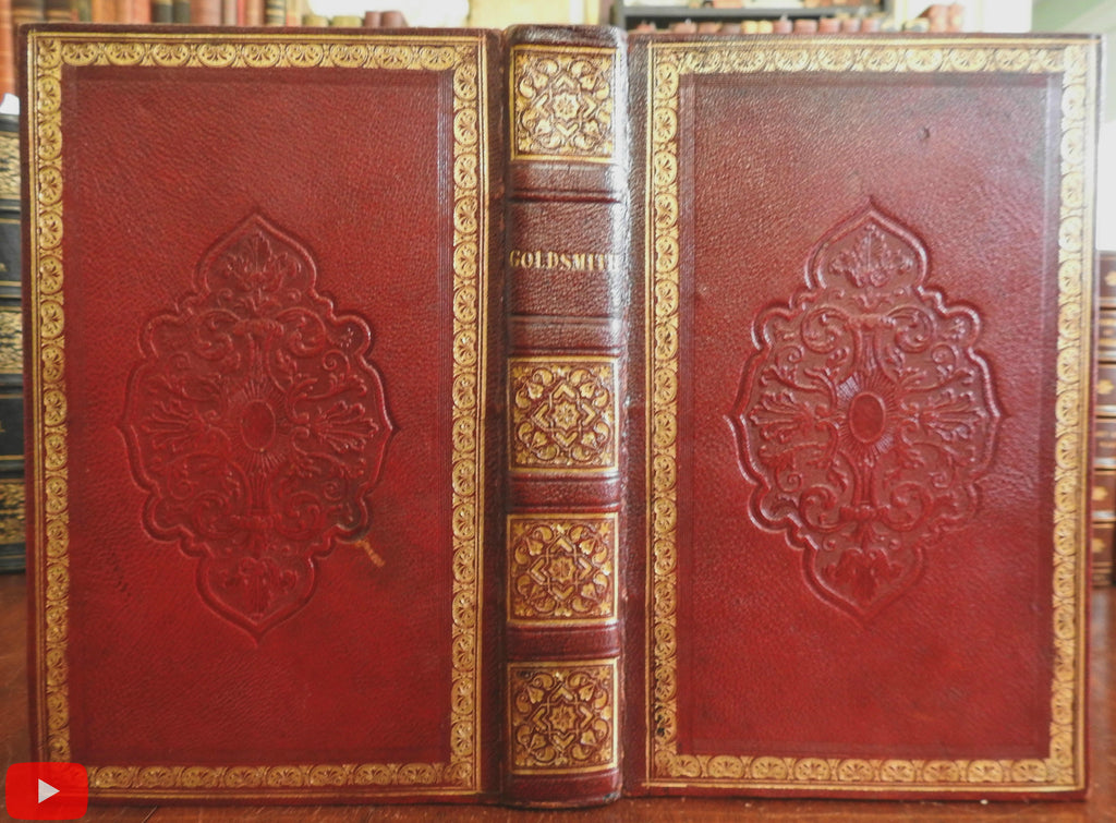 Oliver Goldsmith Works 1835 Washington Irving editor Leather gift book embossed