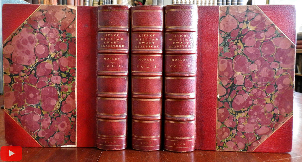 Life of Gladstone British Prime Minister 1903 Morley 3 vol. set fine leather books