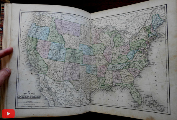 Mitchell World Atlas 1865 rare complete w/ 56 hand colored maps