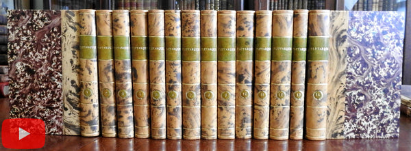 Plutarch's Lives 1791 Hutten gorgeous 14 vol set complete fine leather Greek Latin