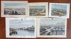 Paris France c.1850-1875 birds-eye views old prints lot x 5 hand colored panoramas