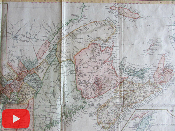 British Possessions North America Canada 1848 rare large map w/ city plans