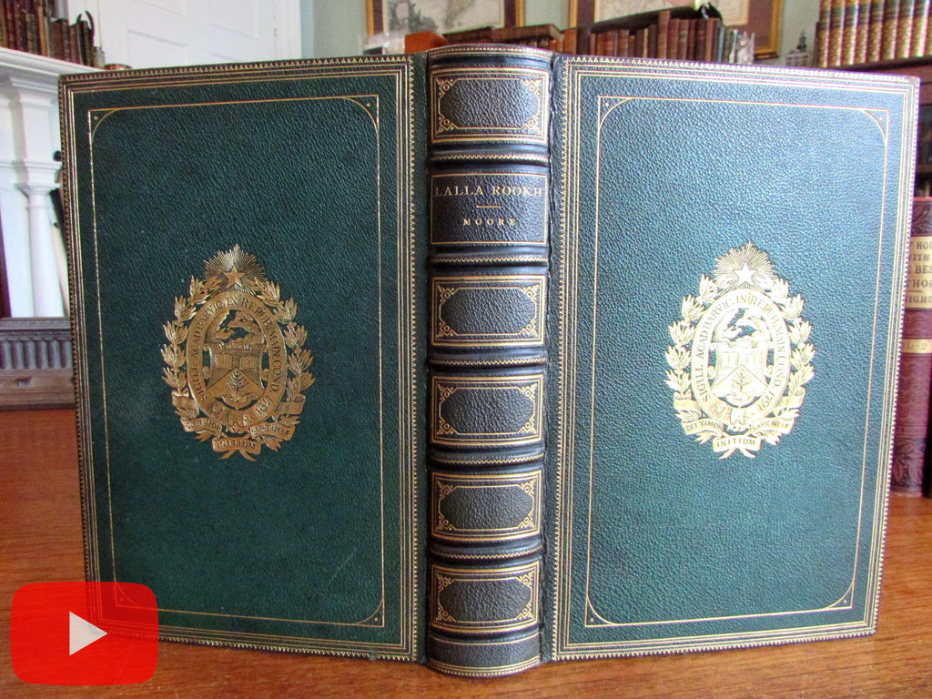 Lalla Rookh 1845 Moore Philadelphia prize leather binding engravings A+