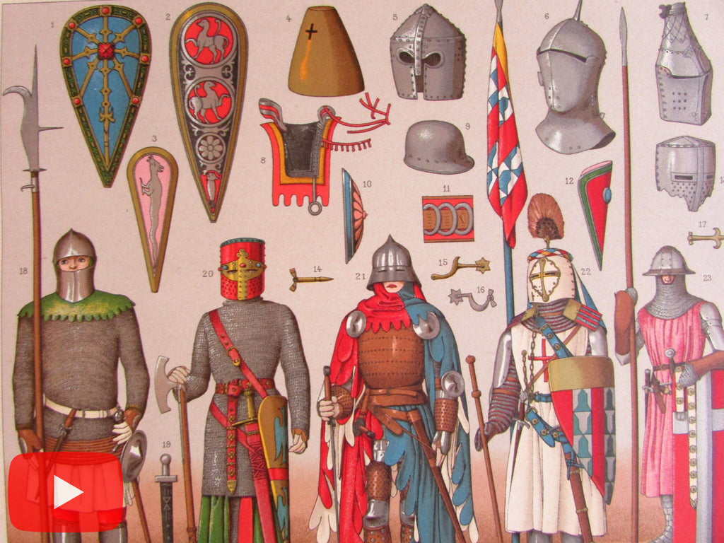 Middle Ages Europe c. 1888 Racinet lot x 15 folio color litho prints Dress Styles