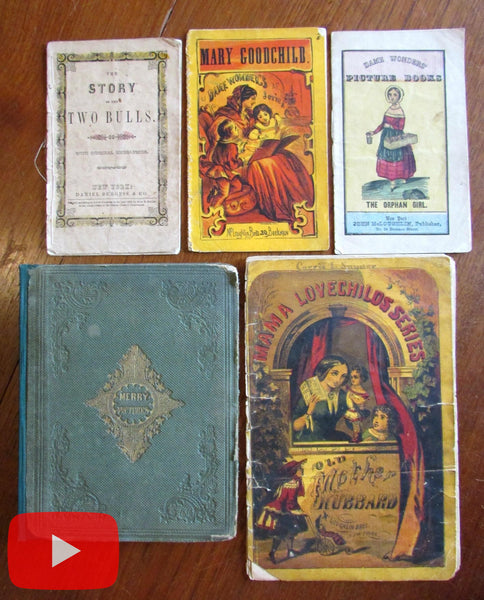 Juvenile books McLoughlin Burgess c.1850-60's era childrens lot x 5 hand colored