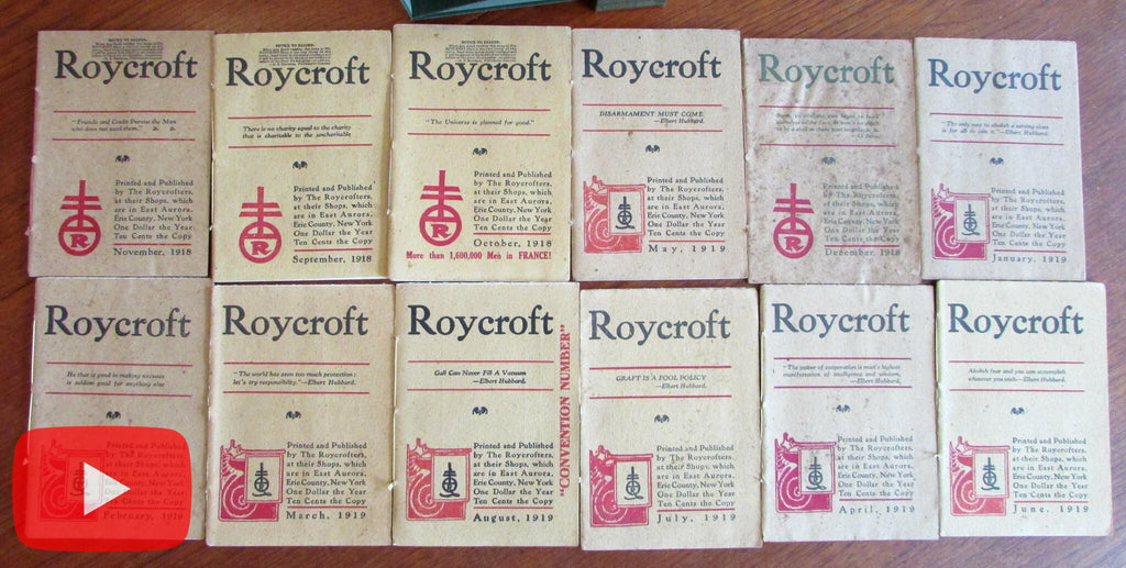 Elbert Hubbard Roycroft Magazine 1918-1919 run 12 issues complete boxed