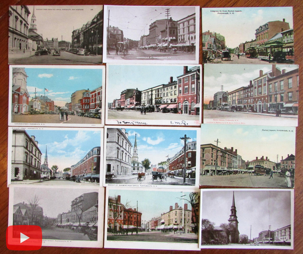 Portsmouth New Hampshire c.1910-1930 Lot x 12 nice old postcards Market Sq.