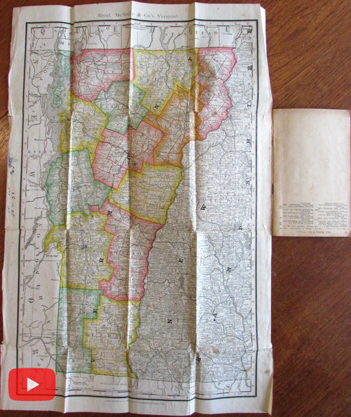 Vermont state pair of 2 folding pocket maps 1890 & 1918 Rand McNally