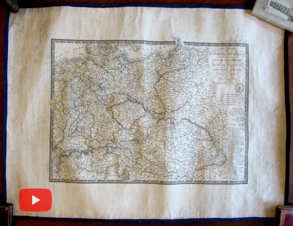 Prussia Poland Central Europe Austria 1830 Brue linen backed large map