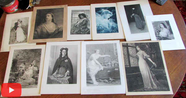 Beautiful women Femininity idealized beauty 19th century lot 10 old prints