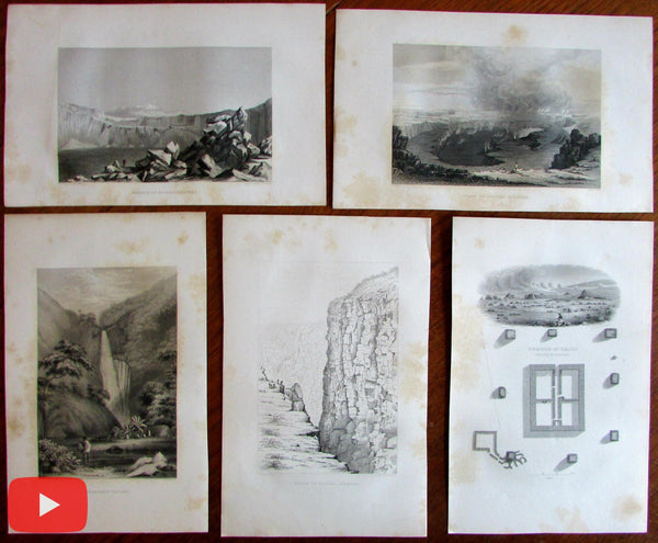 Hawaii c.1842 engraved prints lot x 5 Wilkes Ex. Exped. Kilauea Temple Kaili