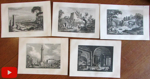 Italy c.1830's views lot of 5 Rome Milan Tivoli Trajan Catacombs Kelly