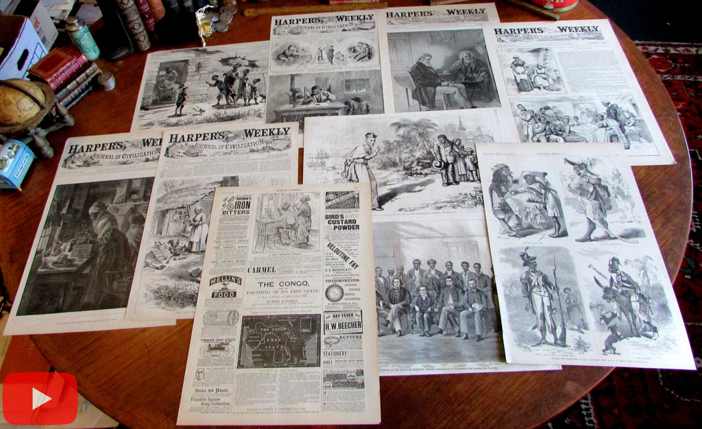 African Americans in Popular Press 1866-1890 Lot x 10 printed covers comic
