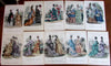 Umbrellas fashion illustrations c.1870 hand colored prints lot x 10 Leslie's