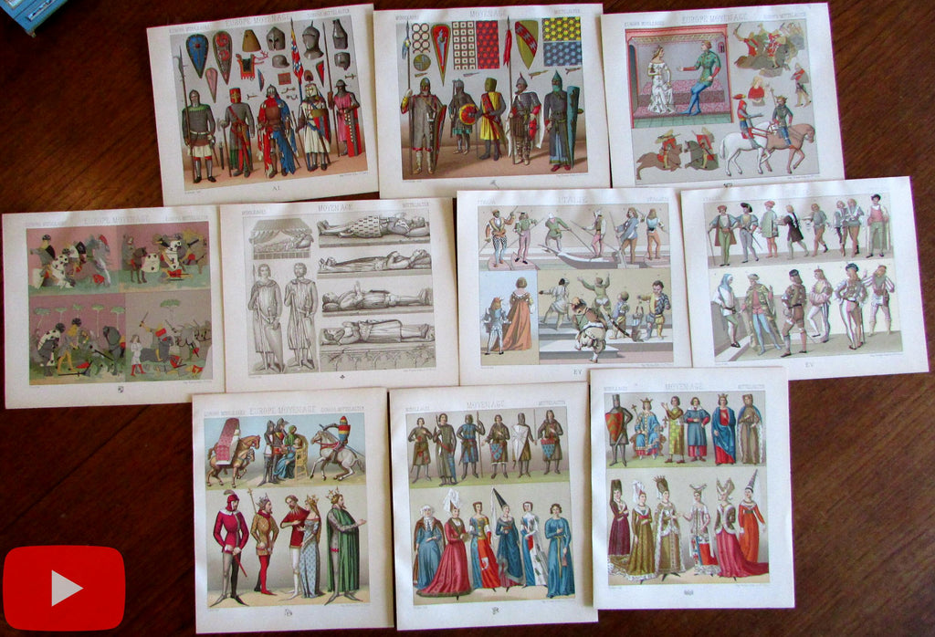 Middle Ages Europe c.1880's color Fashion prints Costume lot x 10