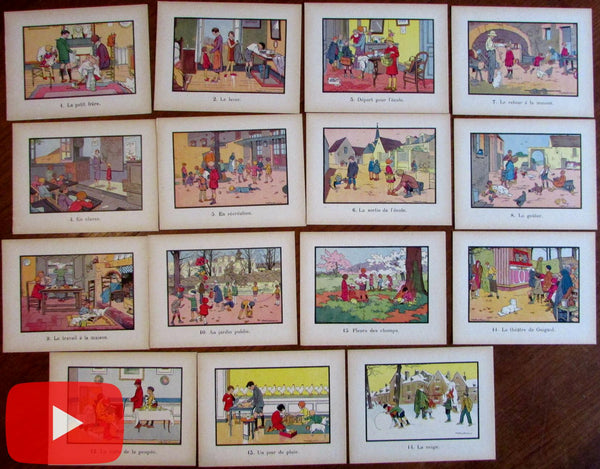 Juvenile Childrens Art Nouveau school prints lot x 15 France c.1915-30