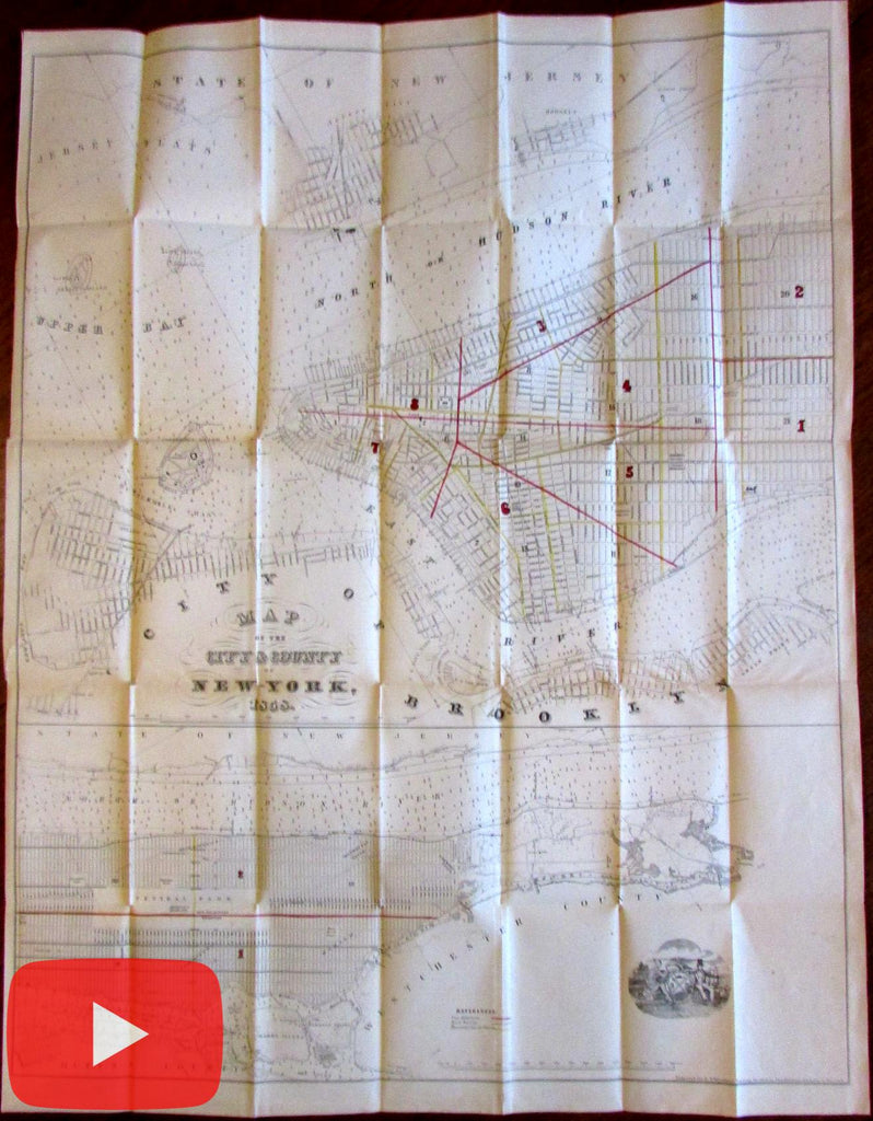 New York City 1858 huge Fire Districts & Ward map vignette Hayward